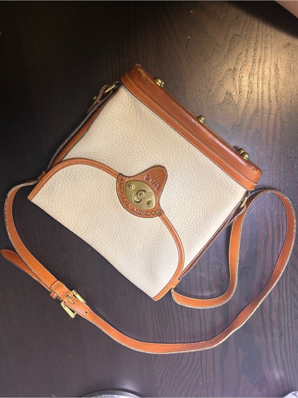 Dooney & Bourke Cream and Tan Leather Saddle Crossbody - Picture 4 of 10
